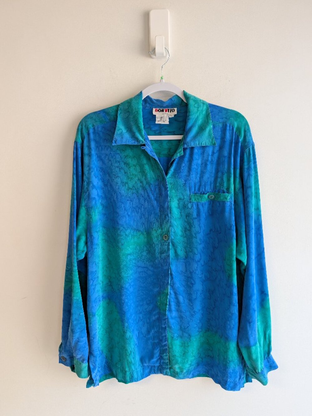 Vintage Silk Button Down Abstract Print Shirt